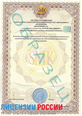 Образец сертификата соответствия (приложение) Владимир Сертификат ISO 13485